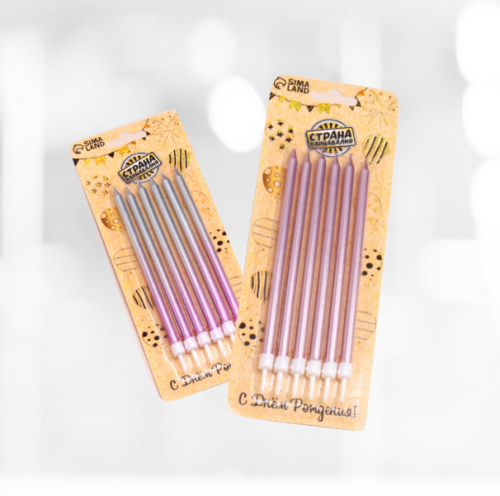 Свечи "Ройс" 6шт*13см розовый/розово-серебро